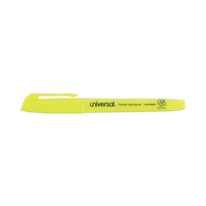 Universal Pocket Highlighters, Fluorescent Yellow Ink, Chisel Tip, Yellow Barrel, Dozen (UNV08851)