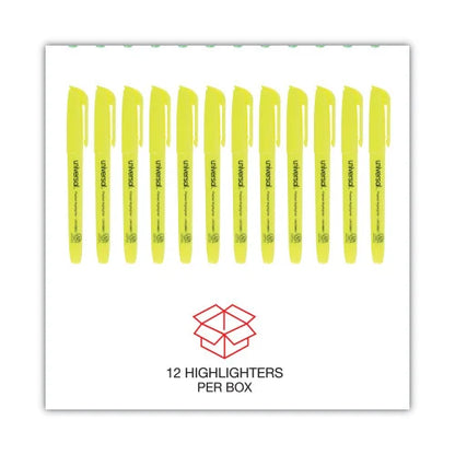 Universal Pocket Highlighters, Fluorescent Yellow Ink, Chisel Tip, Yellow Barrel, Dozen (UNV08851)