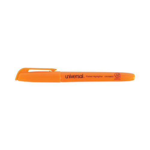 Universal Pocket Highlighters, Fluorescent Orange Ink, Chisel Tip, Orange Barrel, Dozen (UNV08853)
