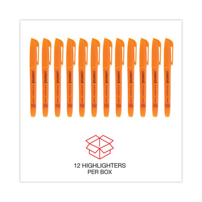 Universal Pocket Highlighters, Fluorescent Orange Ink, Chisel Tip, Orange Barrel, Dozen (UNV08853)
