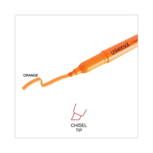Universal Pocket Highlighters, Fluorescent Orange Ink, Chisel Tip, Orange Barrel, Dozen (UNV08853)