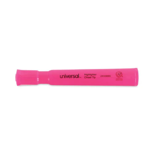 Universal Desk Highlighters, Fluorescent Pink Ink, Chisel Tip, Pink Barrel, Dozen (UNV08865)