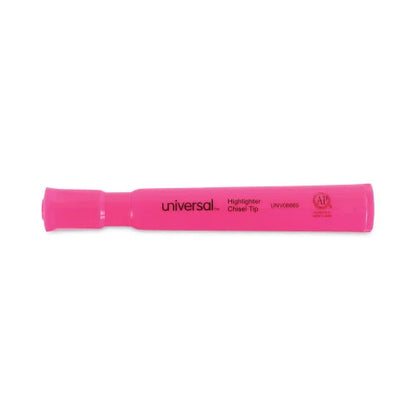 Universal Desk Highlighters, Fluorescent Pink Ink, Chisel Tip, Pink Barrel, Dozen (UNV08865)