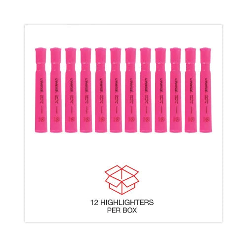 Universal Desk Highlighters, Fluorescent Pink Ink, Chisel Tip, Pink Barrel, Dozen (UNV08865)