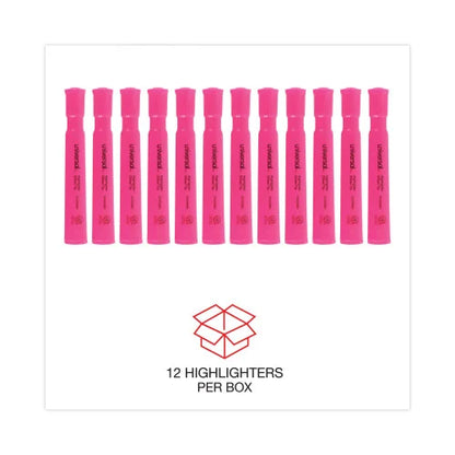 Universal Desk Highlighters, Fluorescent Pink Ink, Chisel Tip, Pink Barrel, Dozen (UNV08865)