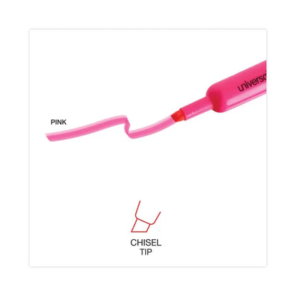 Universal Desk Highlighters, Fluorescent Pink Ink, Chisel Tip, Pink Barrel, Dozen (UNV08865)