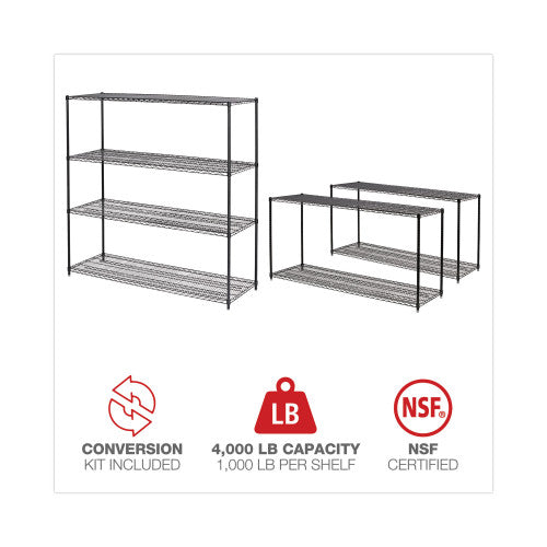 Alera BA Plus Wire Shelving Kit, Four-Shelf, 72w x 24d x 72h, Black Anthracite Plus (ALESW207224BA)