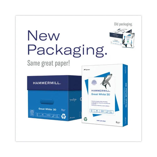 Hammermill Great White 30 Recycled Print Paper, 92 Bright, 20 lb Bond Weight, 8.5 x 11, White, 500 Sheets/Ream, 10 Reams/Carton (86700)