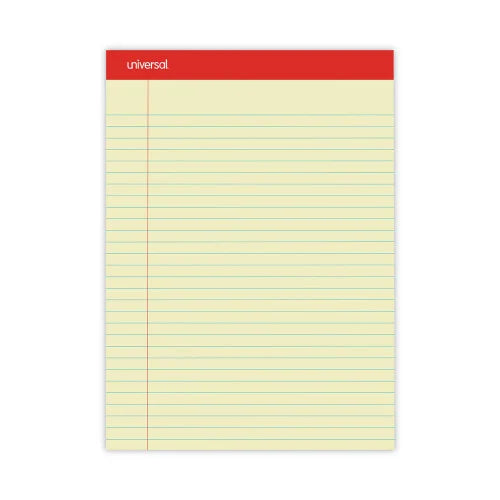 Universal Perforated Ruled Writing Pads, Wide/Legal Rule, Red Headband, 50 Canary-Yellow 8.5 x 11.75 Sheets, Dozen (UNV10630)