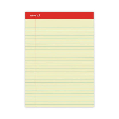 Universal Perforated Ruled Writing Pads, Wide/Legal Rule, Red Headband, 50 Canary-Yellow 8.5 x 11.75 Sheets, Dozen (UNV10630)