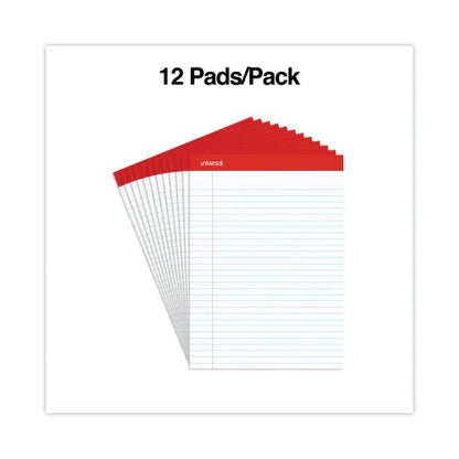 Universal Perforated Ruled Writing Pads, Wide/Legal Rule, Red Headband, 50 White 8.5 x 11.75 Sheets, Dozen (UNV20630)