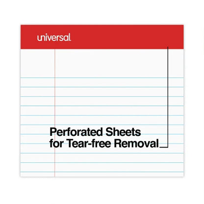 Universal Perforated Ruled Writing Pads, Wide/Legal Rule, Red Headband, 50 White 8.5 x 11.75 Sheets, Dozen (UNV20630)