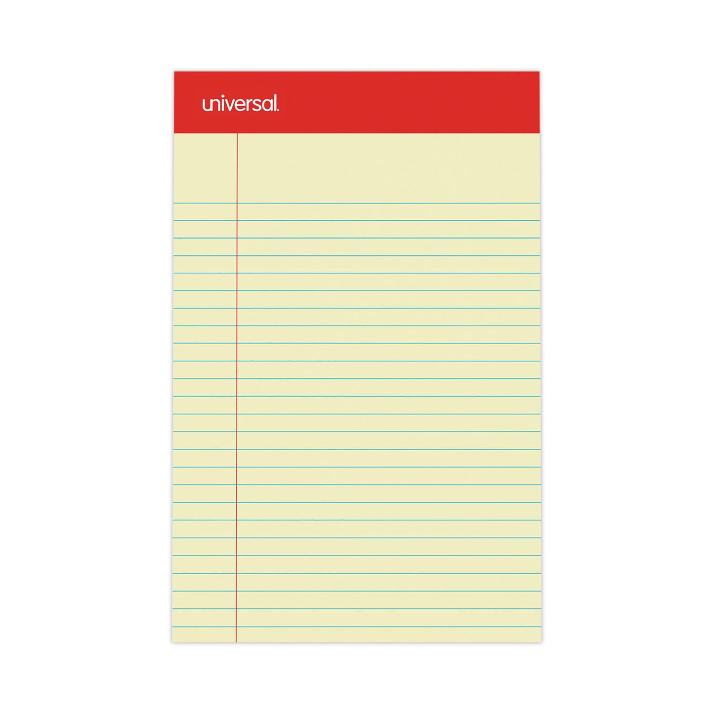 Universal Perforated Ruled Writing Pads, Narrow Rule, Red Headband, 50 Canary-Yellow 5 x 8 Sheets, Dozen (UNV46200)