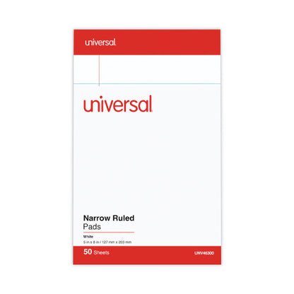 Universal Perforated Ruled Writing Pads, Narrow Rule, Red Headband, 50 White 5 x 8 Sheets, Dozen (UNV46300)