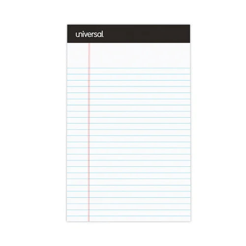 Universal Premium Ruled Writing Pads with Heavy-Duty Back, Narrow Rule, Black Headband, 50 White 5 x 8 Sheets, 12/Pack (UNV57300)