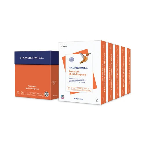 Hammermill Premium Multipurpose Print Paper, 97 Bright, 24 lb Bond Weight, 8.5 x 11, White, 500 Sheets/Ream, 5 Reams/Carton (105810)