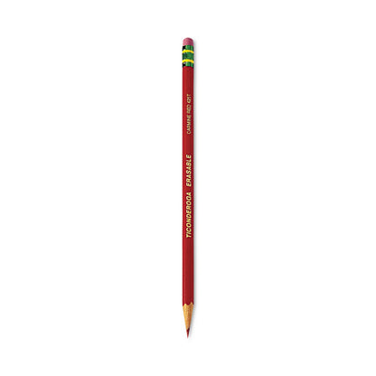 Ticonderoga Erasable Colored Pencils, 2.6 mm, 2B, Carmine Red Lead, Carmine Red Barrel, 12/Pack (142590002)