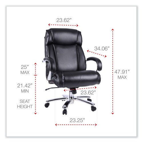 Alera Maxxis Series Big/Tall Bonded Leather Chair, Supports 500 lb, 19.7" to 25" Seat Height, Black Seat/Back, Chrome Base (ALEMS4419)