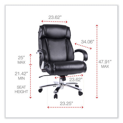 Alera Maxxis Series Big/Tall Bonded Leather Chair, Supports 500 lb, 19.7" to 25" Seat Height, Black Seat/Back, Chrome Base (ALEMS4419)