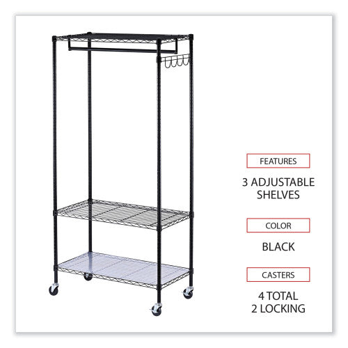 Alera Wire Shelving Garment Rack, 30 Garments, 36w x 18d x 75h, Black (ALEGR363618BL)