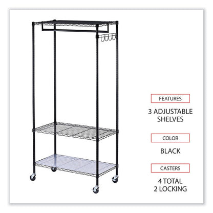 Alera Wire Shelving Garment Rack, 30 Garments, 36w x 18d x 75h, Black (ALEGR363618BL)