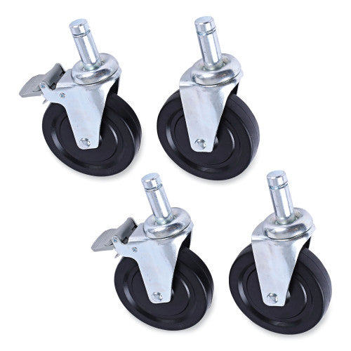 Alera Optional Casters for Wire Shelving, Hooded Design with Integrated Bumpers, Grip Ring Stem, 5" Wheel, Black, 4/Set (2 Locking) (ALESW590004)