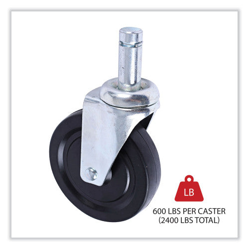 Alera Optional Casters for Wire Shelving, Hooded Design with Integrated Bumpers, Grip Ring Stem, 5" Wheel, Black, 4/Set (2 Locking) (ALESW590004)