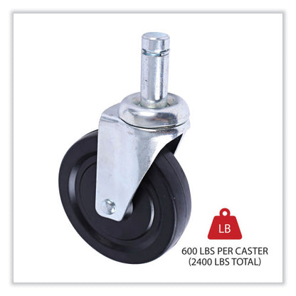 Alera Optional Casters for Wire Shelving, Hooded Design with Integrated Bumpers, Grip Ring Stem, 5" Wheel, Black, 4/Set (2 Locking) (ALESW590004)
