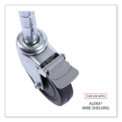 Alera Optional Casters for Wire Shelving, Hooded Design with Integrated Bumpers, Grip Ring Stem, 5" Wheel, Black, 4/Set (2 Locking) (ALESW590004)