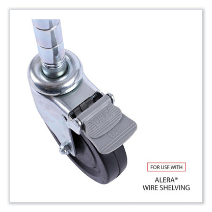 Alera Optional Casters for Wire Shelving, Hooded Design with Integrated Bumpers, Grip Ring Stem, 5" Wheel, Black, 4/Set (2 Locking) (ALESW590004)