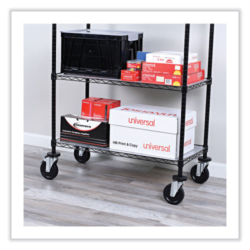 Alera Optional Casters for Wire Shelving, Hooded Design with Integrated Bumpers, Grip Ring Stem, 5" Wheel, Black, 4/Set (2 Locking) (ALESW590004)
