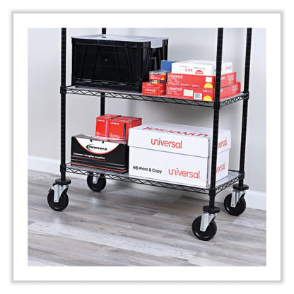 Alera Optional Casters for Wire Shelving, Hooded Design with Integrated Bumpers, Grip Ring Stem, 5" Wheel, Black, 4/Set (2 Locking) (ALESW590004)