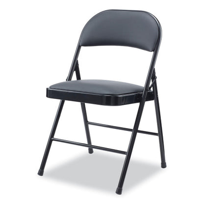 Alera PU Padded Folding Chair, Supports Up to 250 lb, Black Seat, Black Back, Black Base, 4/Carton (ALECA9416)