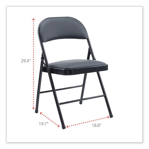 Alera PU Padded Folding Chair, Supports Up to 250 lb, Black Seat, Black Back, Black Base, 4/Carton (ALECA9416)