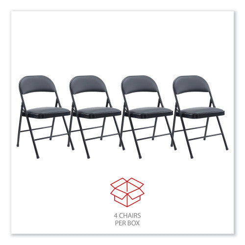 Alera PU Padded Folding Chair, Supports Up to 250 lb, Black Seat, Black Back, Black Base, 4/Carton (ALECA9416)