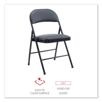 Alera PU Padded Folding Chair, Supports Up to 250 lb, Black Seat, Black Back, Black Base, 4/Carton (ALECA9416)
