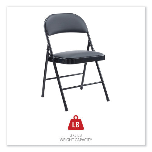 Alera PU Padded Folding Chair, Supports Up to 250 lb, Black Seat, Black Back, Black Base, 4/Carton (ALECA9416)