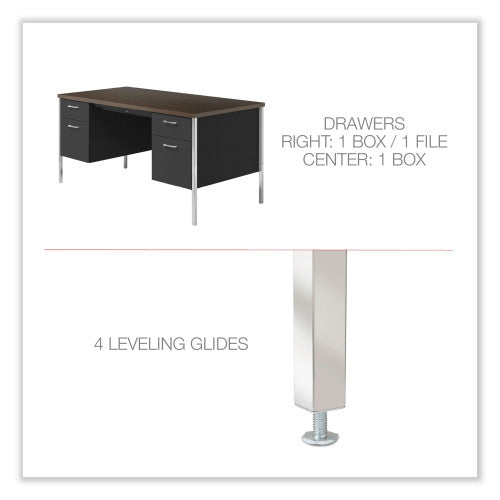 Alera Double Pedestal Steel Credenza, 60w x 24d x 29.5h, Mocha/Black (ALESD6024BM)