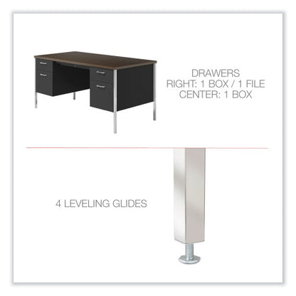 Alera Double Pedestal Steel Credenza, 60w x 24d x 29.5h, Mocha/Black (ALESD6024BM)