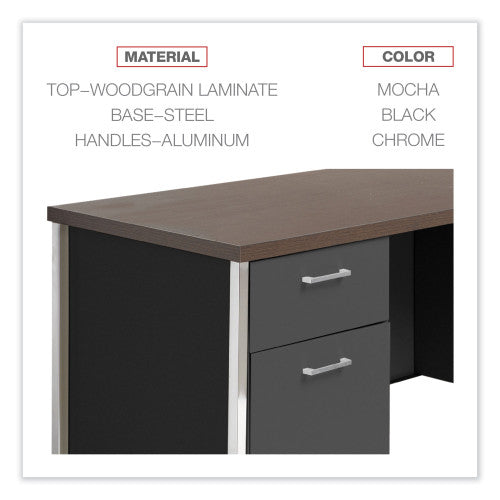 Alera Double Pedestal Steel Credenza, 60w x 24d x 29.5h, Mocha/Black (ALESD6024BM)