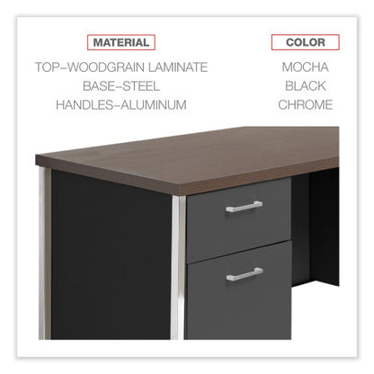 Alera Double Pedestal Steel Credenza, 60w x 24d x 29.5h, Mocha/Black (ALESD6024BM)
