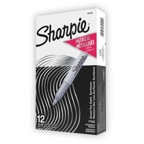 Sharpie Metallic Fine Point Permanent Markers, Fine Bullet Tip, Metallic Silver, Dozen (39100)