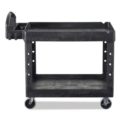 Rubbermaid Commercial BRUTE Heavy-Duty Utility Cart with Lipped Shelves, Plastic, 2 Shelves, 750 lb Capacity, 26" x 55" x 33.25", Black (4546BLA)