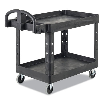 Rubbermaid Commercial BRUTE Heavy-Duty Utility Cart with Lipped Shelves, Plastic, 2 Shelves, 750 lb Capacity, 26" x 55" x 33.25", Black (4546BLA)
