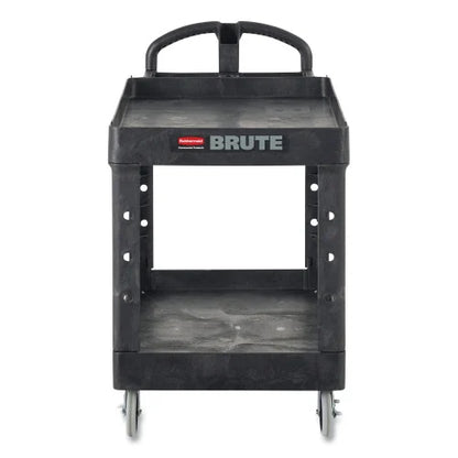 Rubbermaid Commercial BRUTE Heavy-Duty Utility Cart with Lipped Shelves, Plastic, 2 Shelves, 750 lb Capacity, 26" x 55" x 33.25", Black (4546BLA)