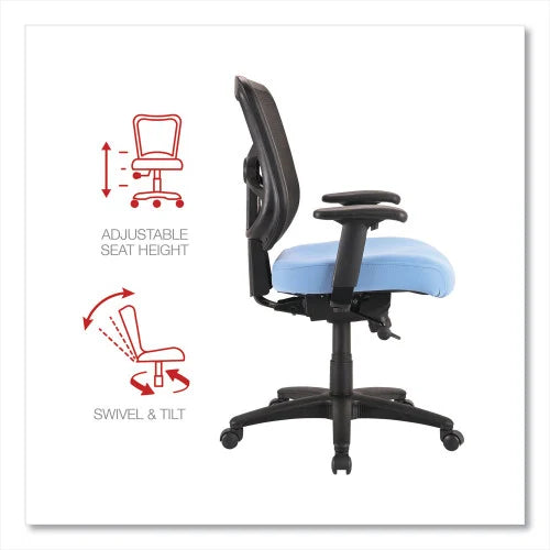 Alera Elusion Series Mesh Mid-Back Swivel/Tilt Chair, Supports Up to 275 lb, 17.9" to 21.8" Seat Height, Light Blue Seat (ALEEL42BME70B)