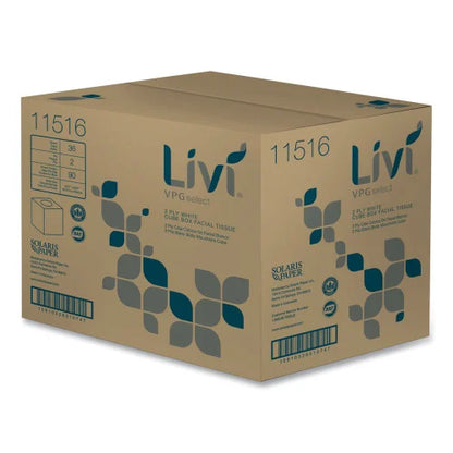Livi® Facial Tissues, Cube Box, 2-Ply, White, 90 Tissue/Box, 36 Boxes (11516)
