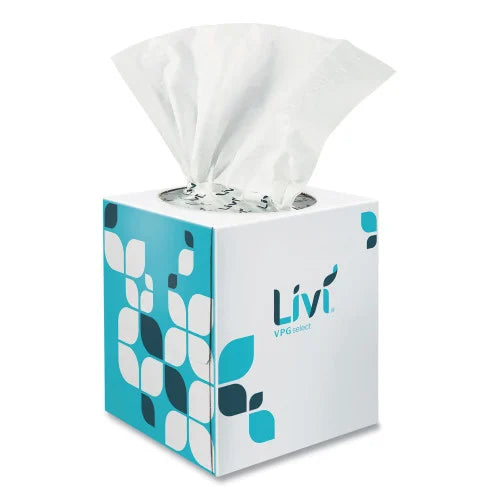 Livi® Facial Tissues, Cube Box, 2-Ply, White, 90 Tissue/Box, 36 Boxes (11516)