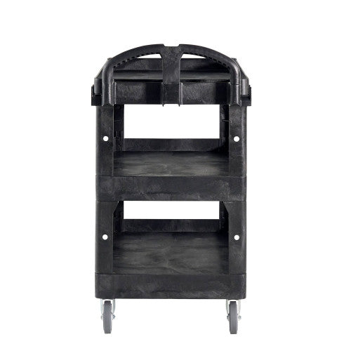 Rubbermaid Commercial BRUTE 3-Shelf Heavy-Duty Ergo Lipped Utility Cart, Resin, 3 Shelves, 600 lb Capacity, 25.24" x 44" x 47", Black (2196862)