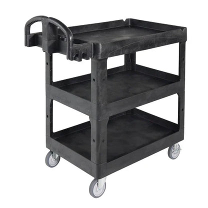 Rubbermaid Commercial BRUTE 3-Shelf Heavy-Duty Ergo Lipped Utility Cart, Resin, 3 Shelves, 600 lb Capacity, 25.24" x 44" x 47", Black (2196862)
